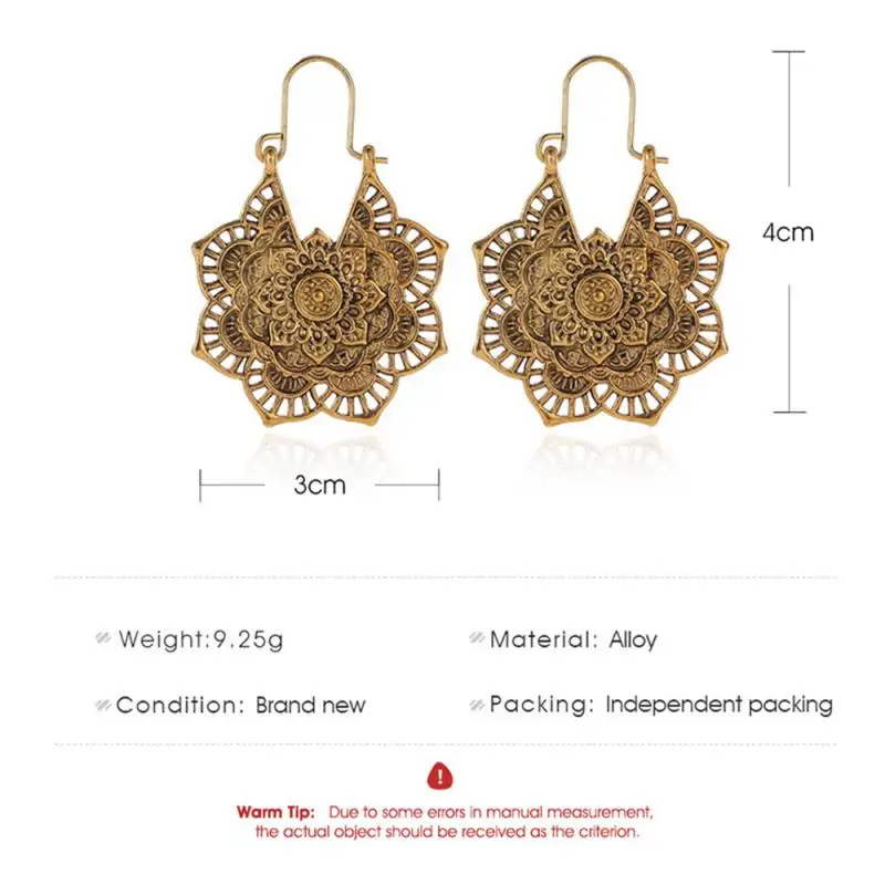 В этническом модном Стиль серьги экзотические старинные металлические полые в