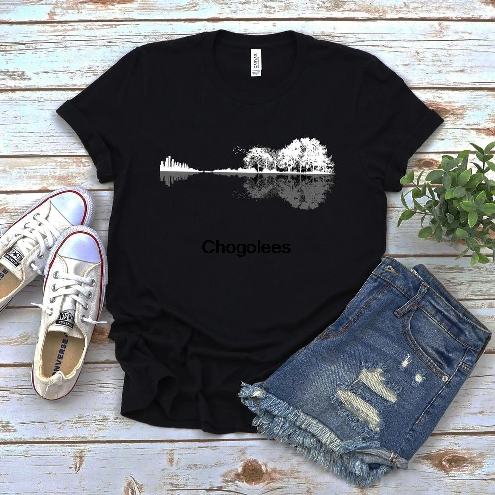 Футболка с силуэтом гитары природа городской пейзаж музыкальная футболка