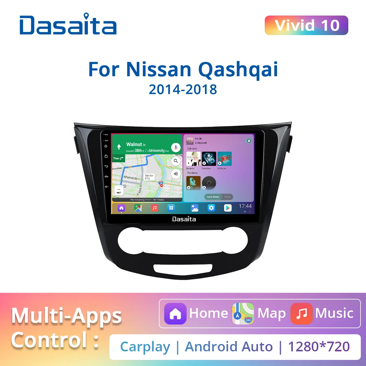 

Dasaita Vivid 1 Din Car Radio for Nissan Qashqai 2014 2015 2016 2017 2018 Stereo Receiver Android 10 Carplay GPS Navigation DSP