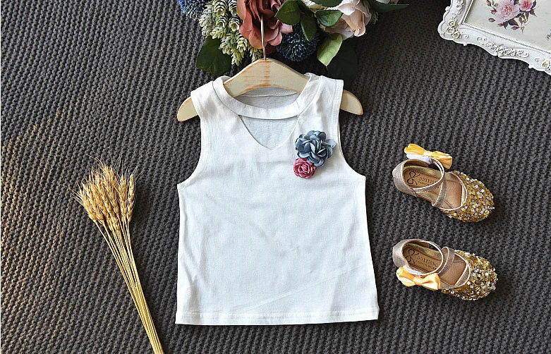 Костюм для девочек летняя рубашка без рукавов в Корейском стиле шорты комплект