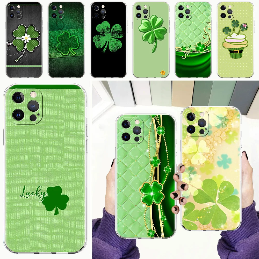

Lucky Clover Fundas Phone Case For iPhone 13 12 11 Pro Max 8 7 Plus X XS Max XR SE 2020 Transparent Soft Cover Shell Coque Bag