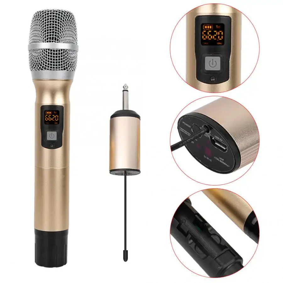 

Portable UHF Wireless Handheld Microphone with Receiver AA Battery dynamic microphone for Conference Speech Golden wireless mic
