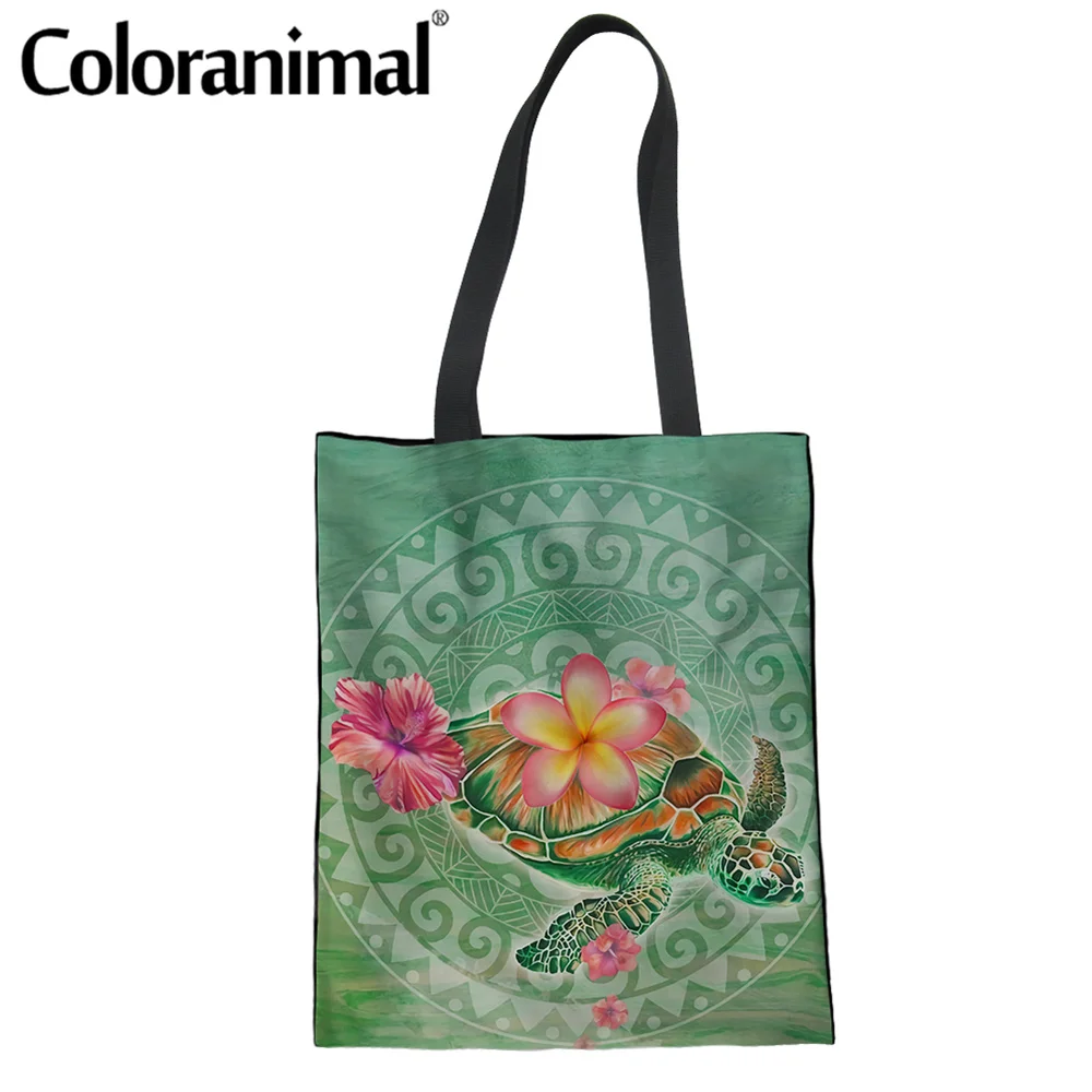 

Новая трендовая Женская Экологически чистая сумка Coloranimal для хранения, сумка-шоппер с принтом черепахи-гибискуса для плавания для женщин, х...