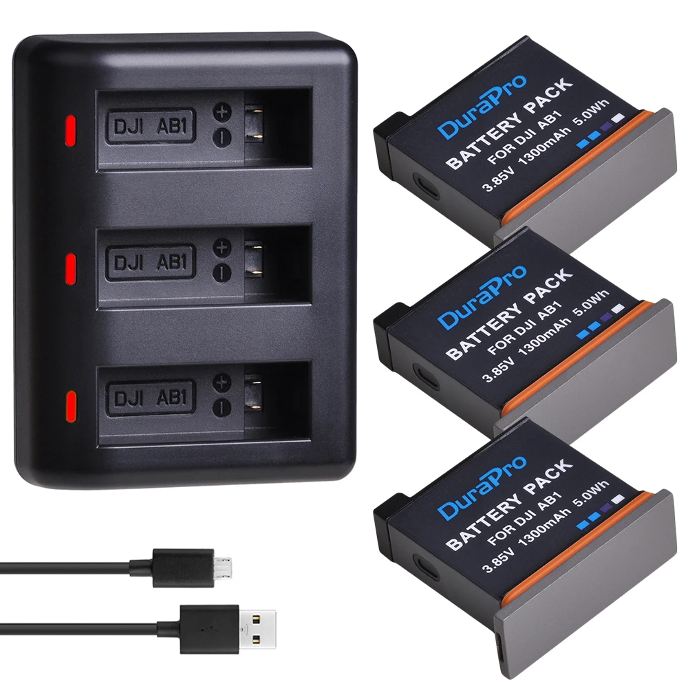 3 Battery Set DuraPro 2 шт. 1300 мАч AB1 Замена батарейный блок камеры+ светодиодный 3-слоты USB Зарядное устройство для DJI Osmo AB1 пульт дистанционного управления для спортивной Камера - Цвет: 3 Battery Set