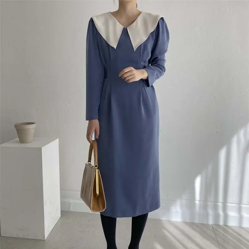 

Woman High-Quality Vintage Dress Office Ladies Chic Slim Mid-Length Vestidos Autumn Winter French Fashion Clothes