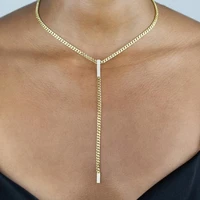 3mm cuban link chain 3510cm 12cm drop geometric micro pave cz bar simple sexy y lariat long women necklace