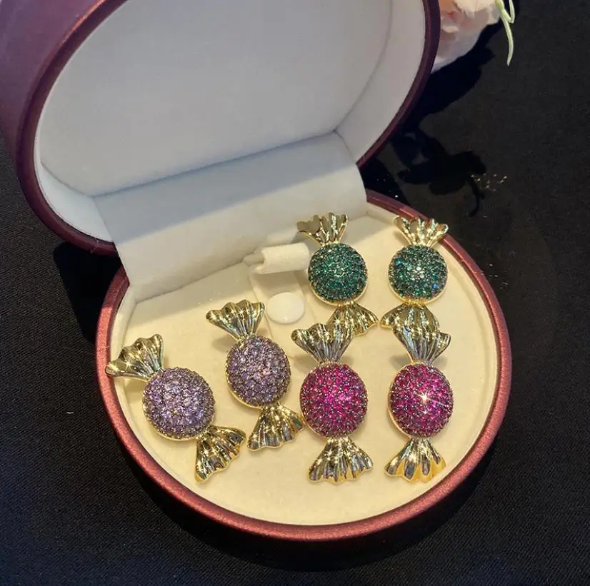 

Cute candy-shape earrings for girl Korean sweet romance shiny rhinestone eardrop party date gift