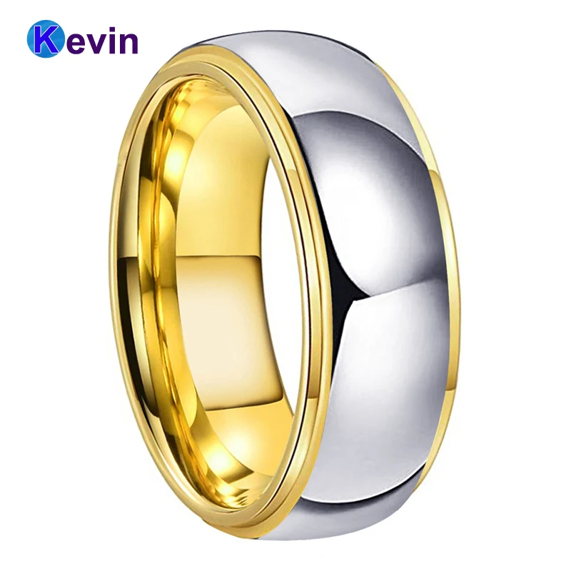 Мужская и женская Вольфрамовая Свадебная лента желтое золото кольцо ступенчатая