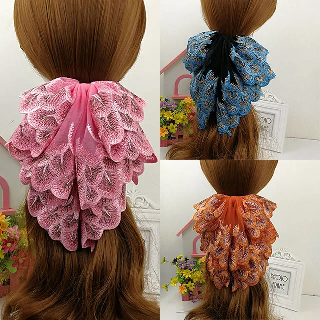 

New Style Japanese Korean Ultra Large Lace Bow Hair Accessories Sweet Embroidered Head Clip Spring Clip Tie Hair Accessories