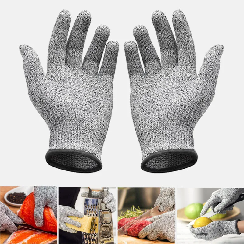 

5pcs Safety Cut-Resistant Gloves Anti Cut Proof Grey Anti-cut Level Work Garden Butcher Magic Gardening handguard Kitchen tool