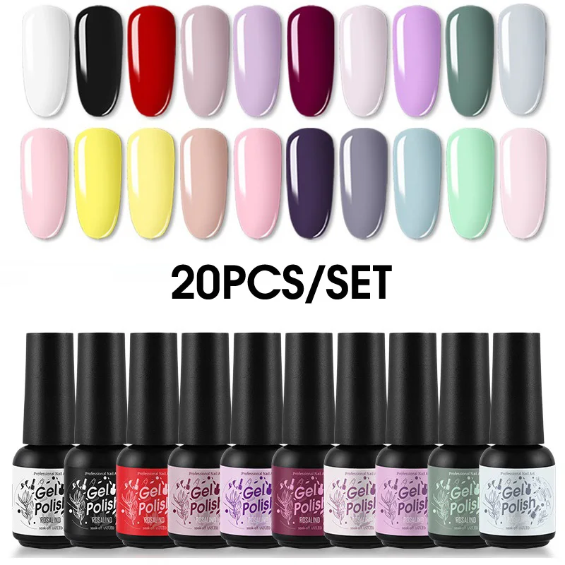 

ROSALIND 6/10/20PCS Enamel Nail Gel Polish Kits Vernis Semi Permanent Soak Off Nail Art Manicure Top Base Matt Coat UV Gel Set