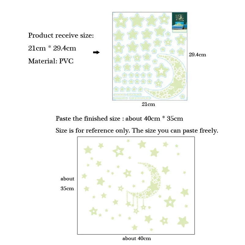 Звезда Луна светящаяся наклейка для детской комнаты гостиной спальни светится в