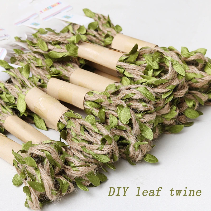 2M Simulation Green Leaves Weaving Hemp Rope DIY Wedding Birthday Decoration Rattan Gift Bouquet Packaging | Дом и сад