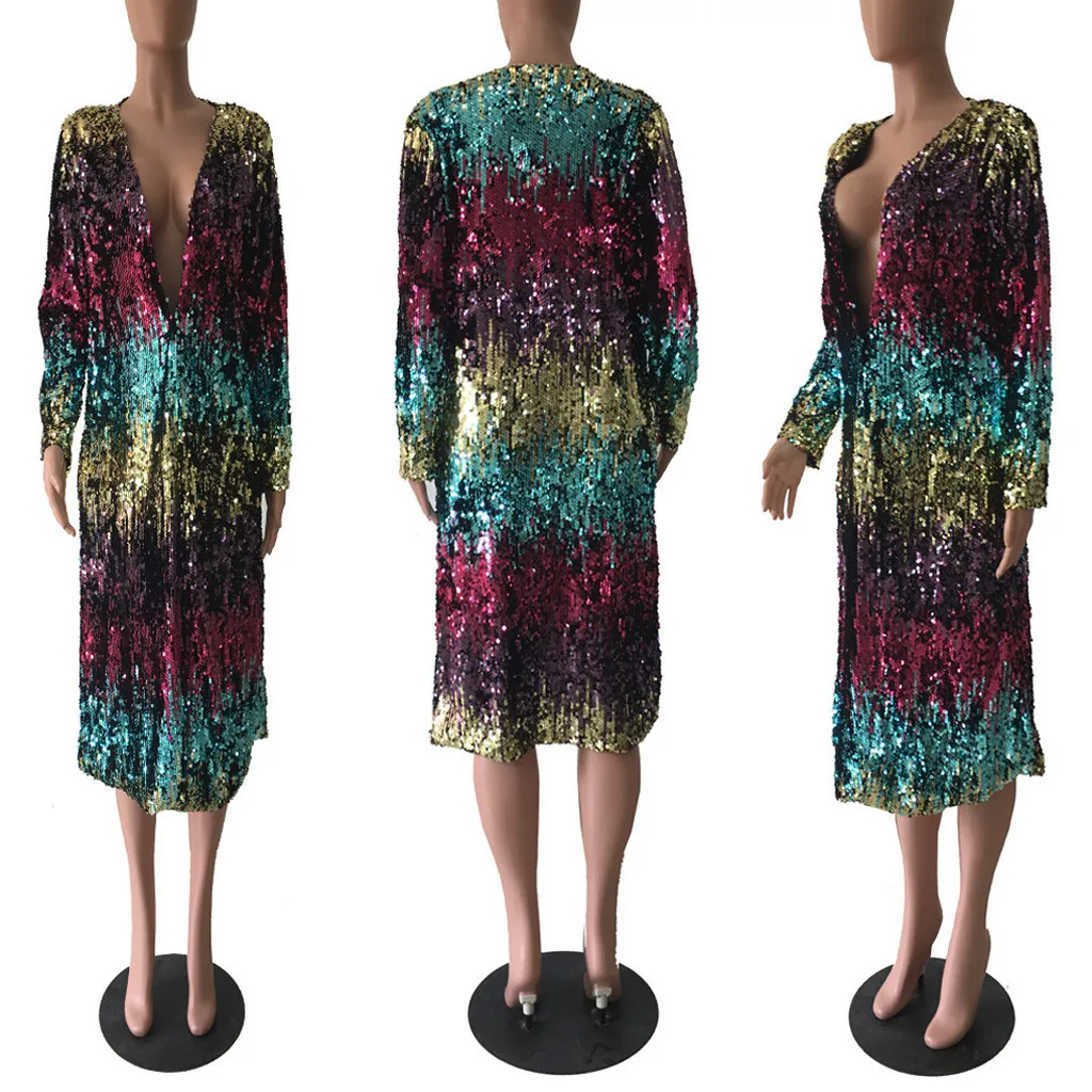Vintage Autumn Long Sleeve Coat Loose Kimono Coat Women's Autumn Cover Up Long Sleeve Sequins Metallic Open Front Cardigan Coat