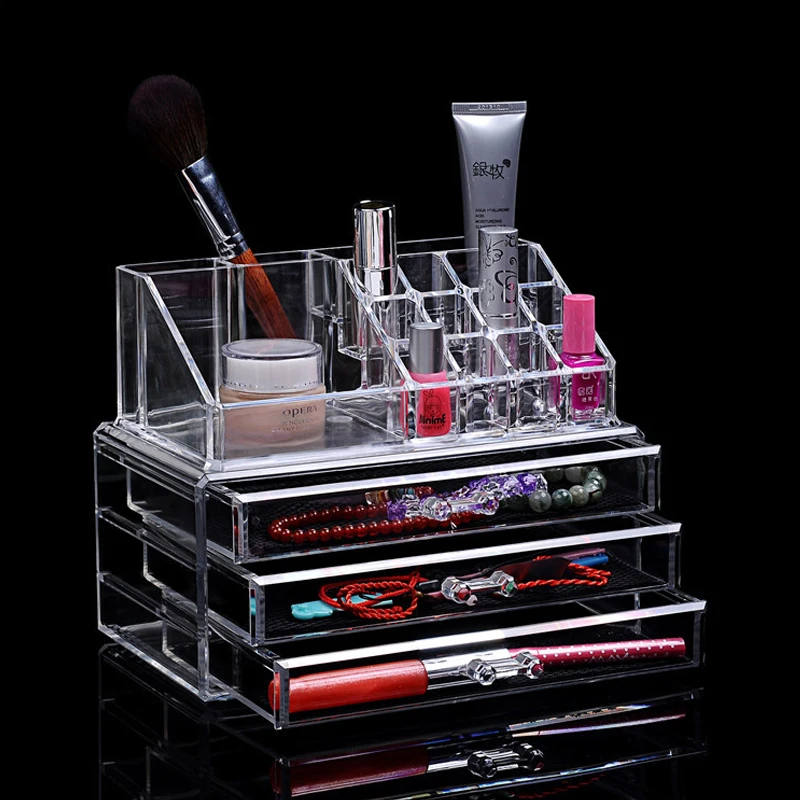 

New Clear Acrylic Makeup Organizer Desktop Cosmetic Storage Box Lipstick Nail Polish Holder Women Makeup Tools Organizer