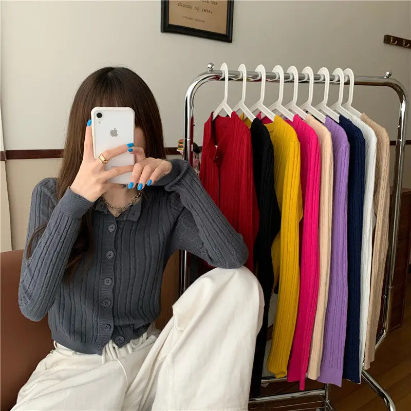 

New 2021 Winter Autumn Womens Sweaters Solid Color Buttons Cardigans Oversized Fashionable Korean Lady Knitwears Woman Tops