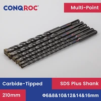 6 pieces 210mm masonry drill bits set sds plus shank for electric hammer tungsten carbide cross tip 6mm8mm10mm12mm14mm16mm