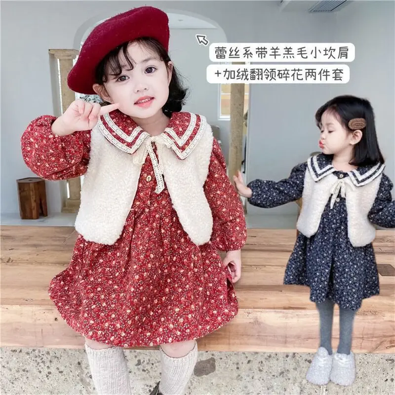 

New Floral Girls Kids Dress Spring Summer Baby Tops Bottoming Children Clothes Special Occasion Long Sleeve Beach Outdoor High Q