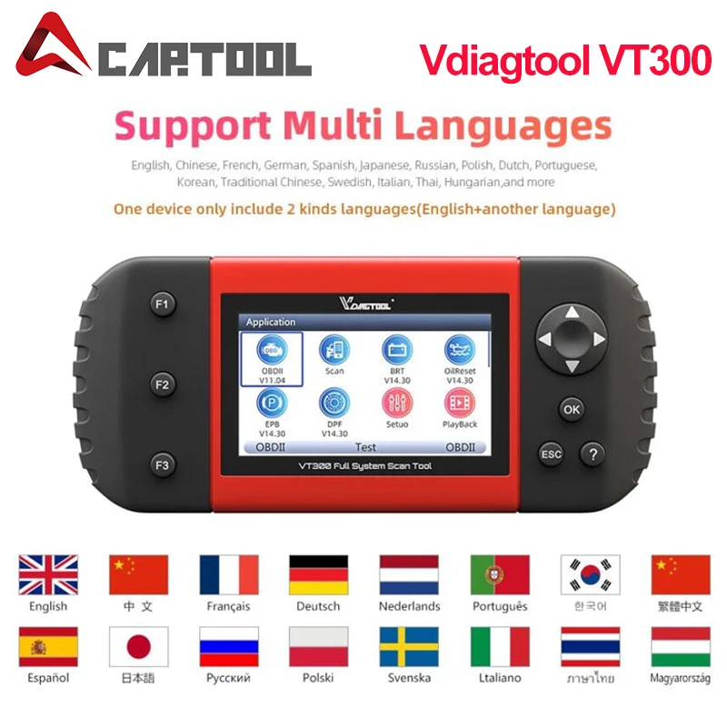 VDIAGTOOL VT300 Auto Diagnostic Scanner EPB DPF DRP BRT OBDII OBD2 Support Multi Car Models Automotive Tools |