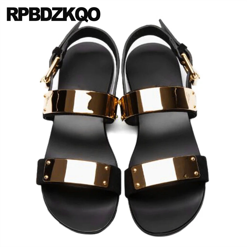 2018 Runway шпилька дизайнер плоские Известный бренд ремень Римский обувь черный