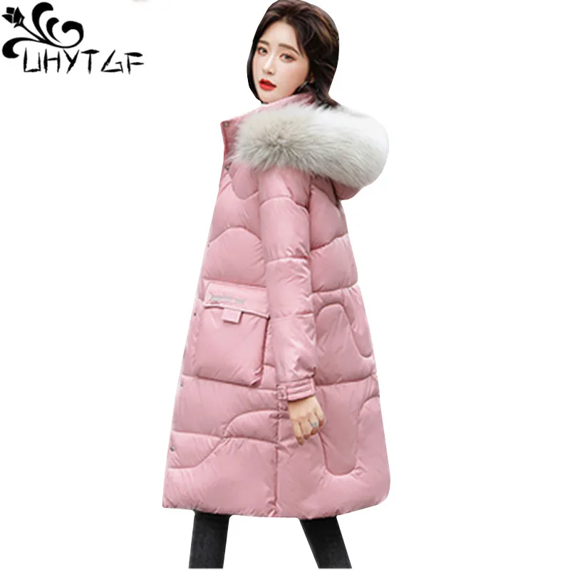 

UHYTGF Casual student winter jacket women fashion fur collar down jacket cold warm coat thicken long plus size parker women 1028