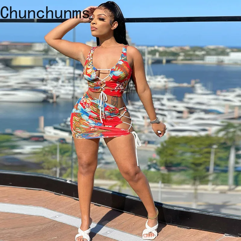 

Комплект для отпуска из двух предметов с принтом, тренировочный костюм-футляр без рукавов, вечерняя Клубная одежда для вечеринки, летняя пл...