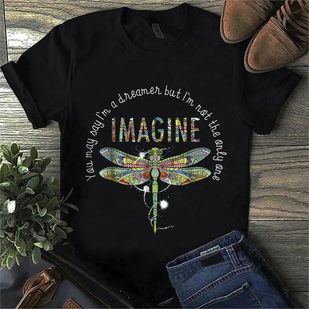 Imagine You can Say IM A Dreamer Стрекоза футболка Черная Хлопковая мужская S 4Xl|Мужские