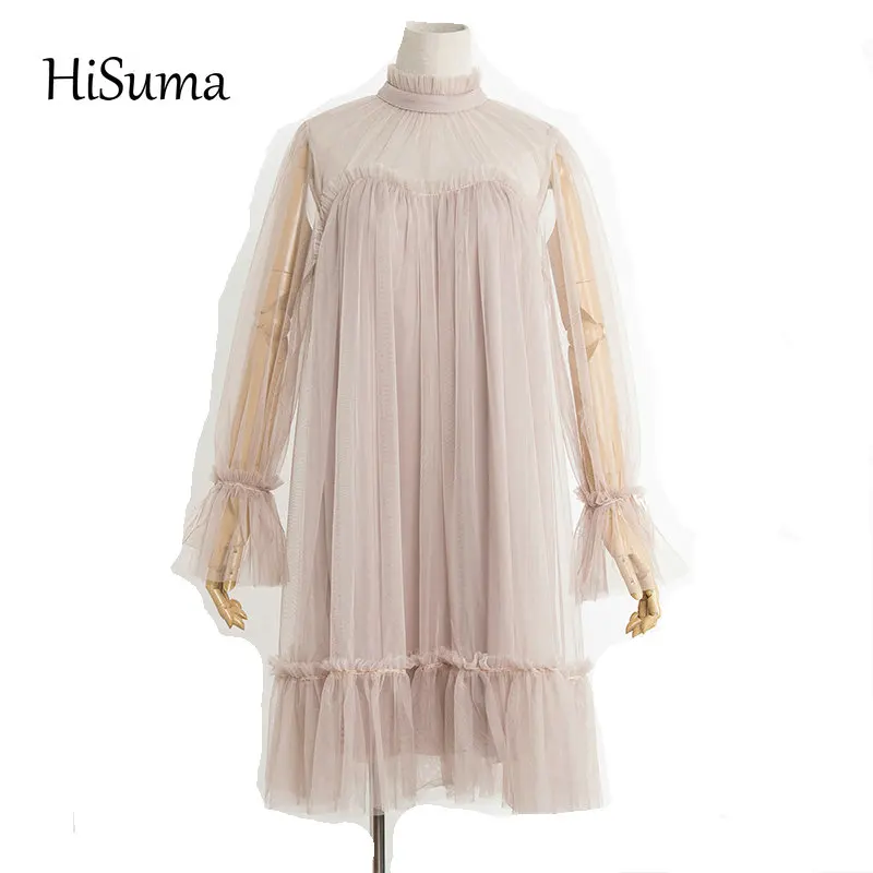 2020 Весенняя Новинка круглый вырез рукав фонарик газовыми оборками подолом