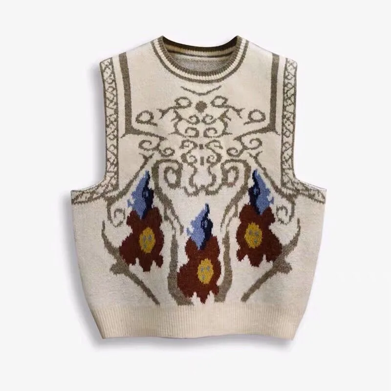 Женский жаккардовый свитер без рукавов красный вязаный джемпер в Корейском