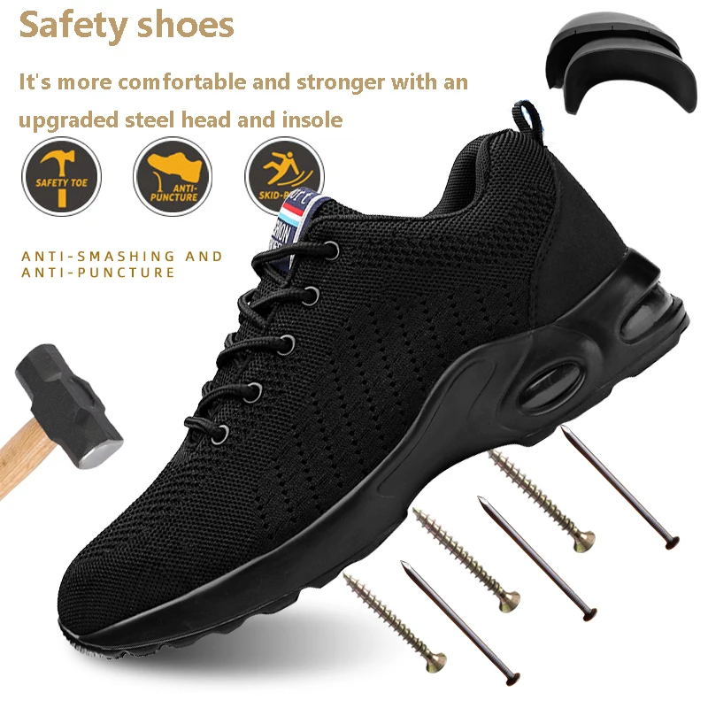 Men's Safety Shoes Breathable Work Shoes Steel Toe Anti-smashing Shoes for Men Toe Width Counstruction Safety Work Sneakers