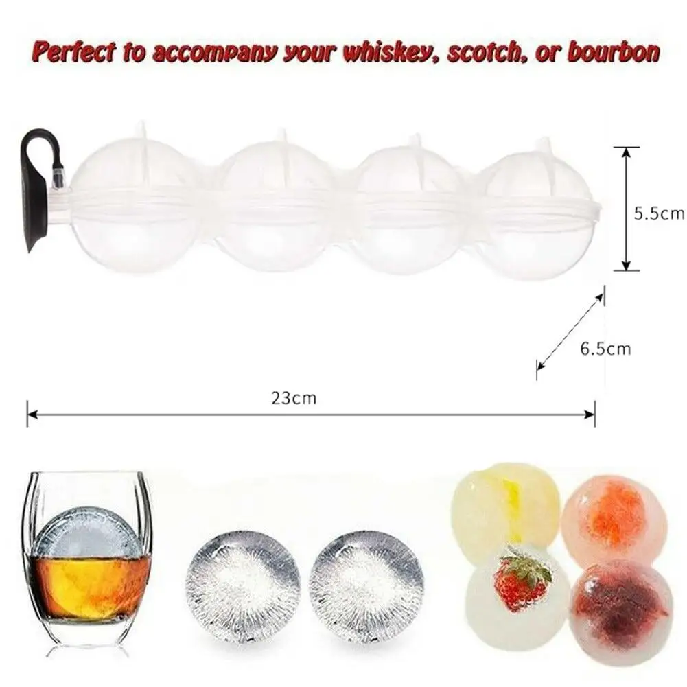 

4 Cavity Ball Ice Molds Sphere Round Ball Ice Cube Makers Home Bar Party Kitchen Whiskey Cocktail DIY Ice Moulds 5.5cm