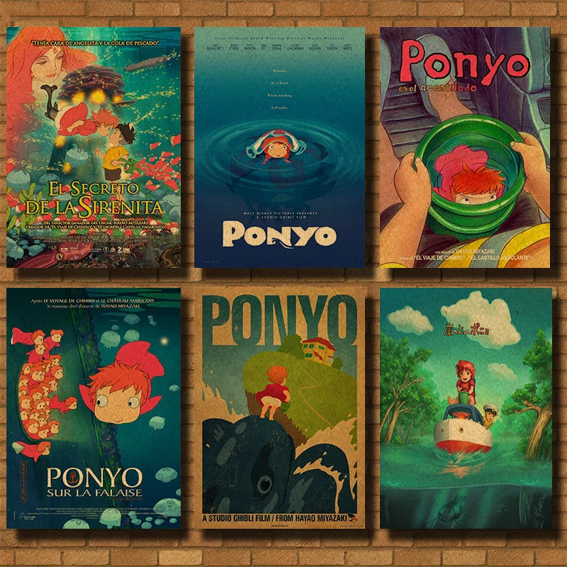 Hayao Miyazaki Ponyo на скале крафт бумага классический мультяшный фильм плакат домашний