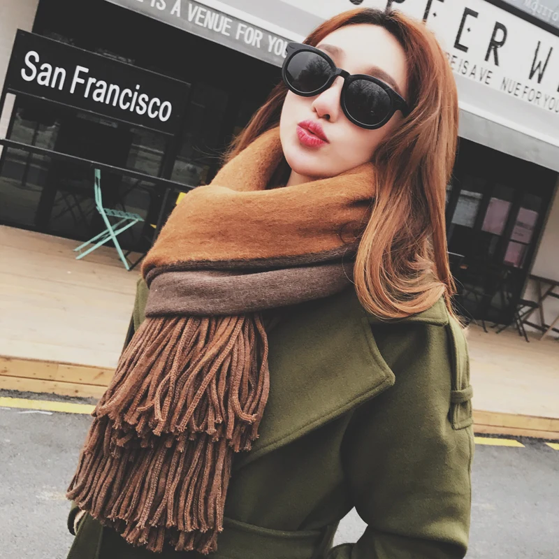 Женский Длинный шарф из искусственного кашемира теплый двухсторонний с