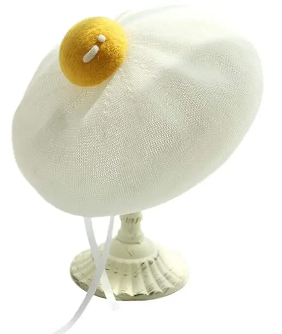 

Japan Cute Funny Yelk Egg Hat Beret Cap for Women Painter Genuine White Gift for Summer Spring