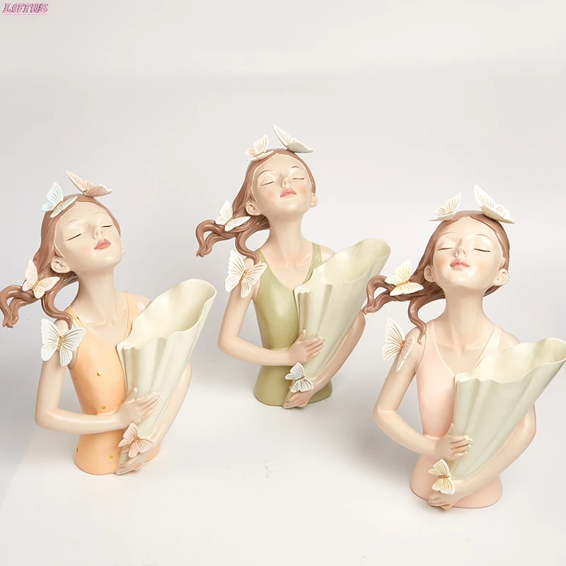 

Nordic Butterfly Girl Sculpture Creative Vase Modern Home Decor Living Room Desk Decoration Accessories Flower Arrangement Vases