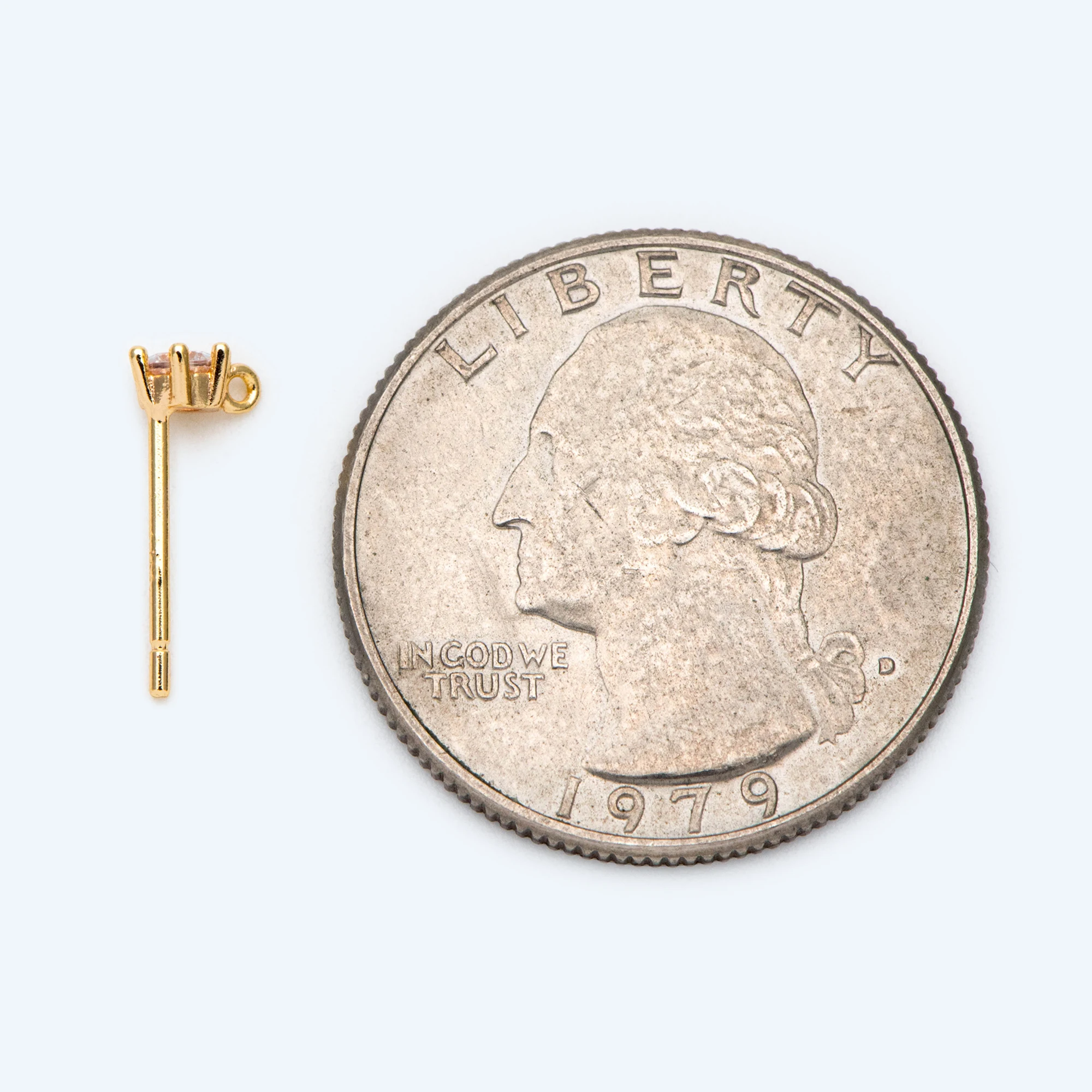 

10pcs CZ Paved Ear Posts 3.8mm with Loops, 18K Gold Plated Brass Stud Earrings (#GB-1741)