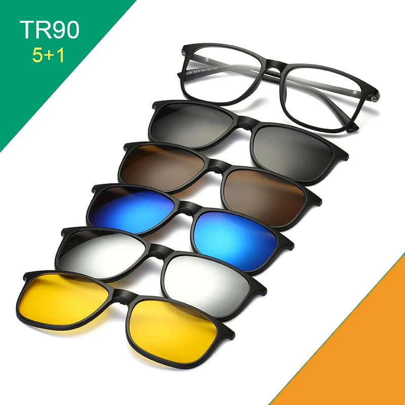 

Square Polarized Sunglasses Clip On With Eyeglasses Frame TR90 Prescription Glasses For Men Women Customize Nearsighted Sunglass