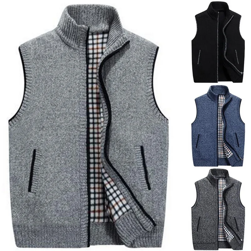 2019 осенние жилеты без рукавов вязаный свитер мужской повседневный однотонный