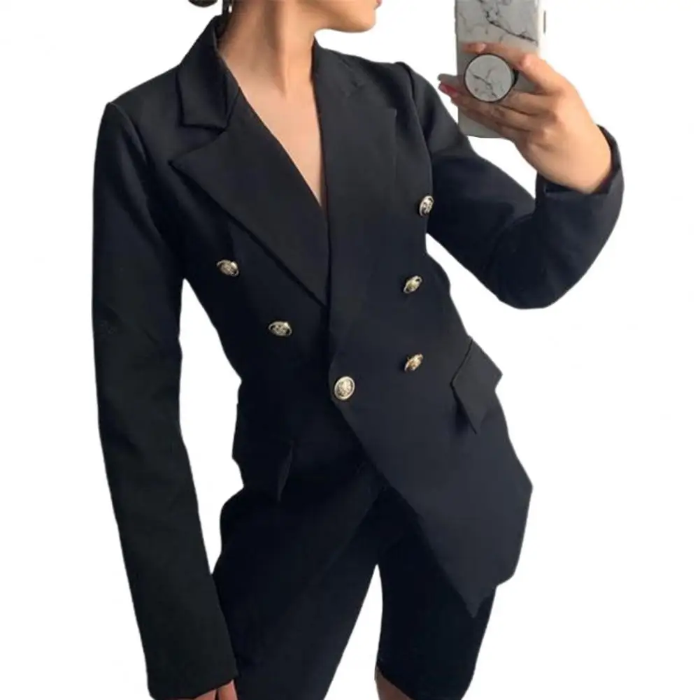

Formal Suits Jacket Women Slim Fit Medium Long Blazer Double Breasted Solid Cardigan Blazer for Business