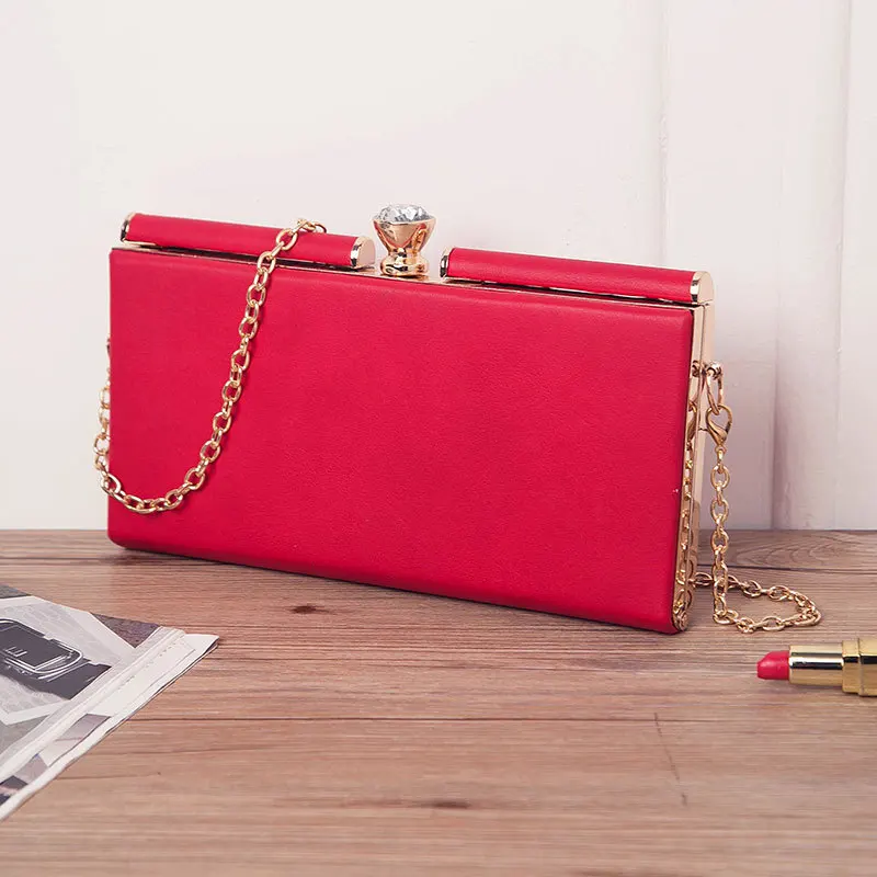 

Elegant Leather Clutch Bags Red Concise Clutches Female Evening Bags Ladies Solid Fashion Party Clutch Pouch Gold Shoulder Bags