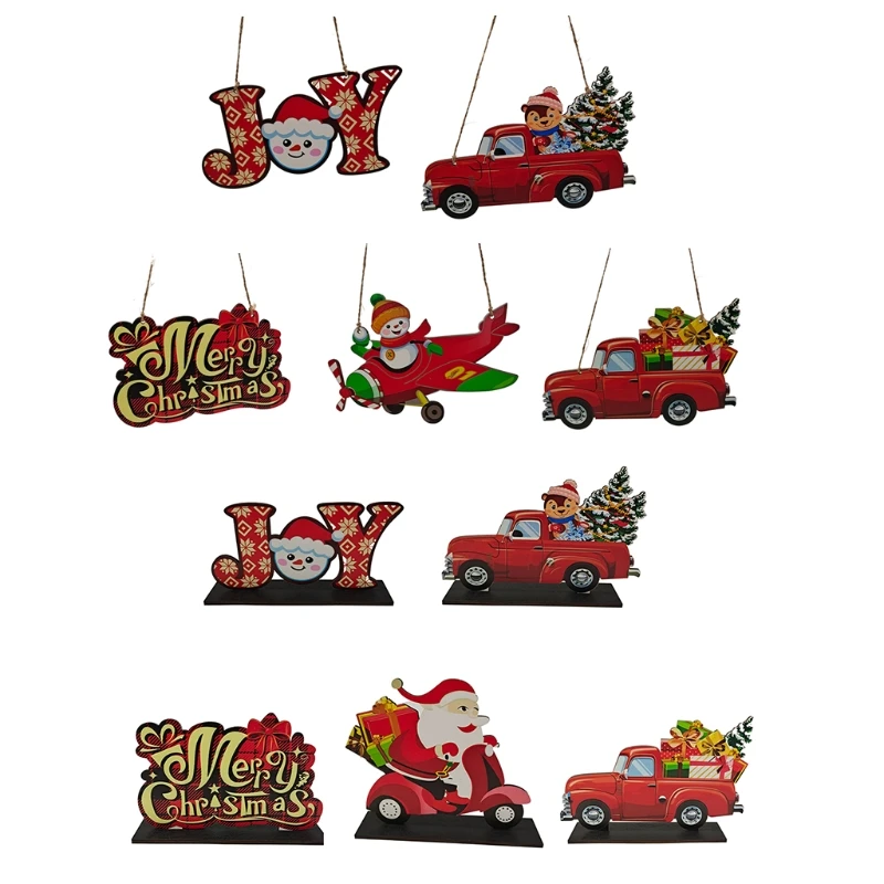 

5 Pcs Christmas Wooden Pendants Xmas Trees Home New Year Gifts Festival Party Living Room Office Desktop Decoration