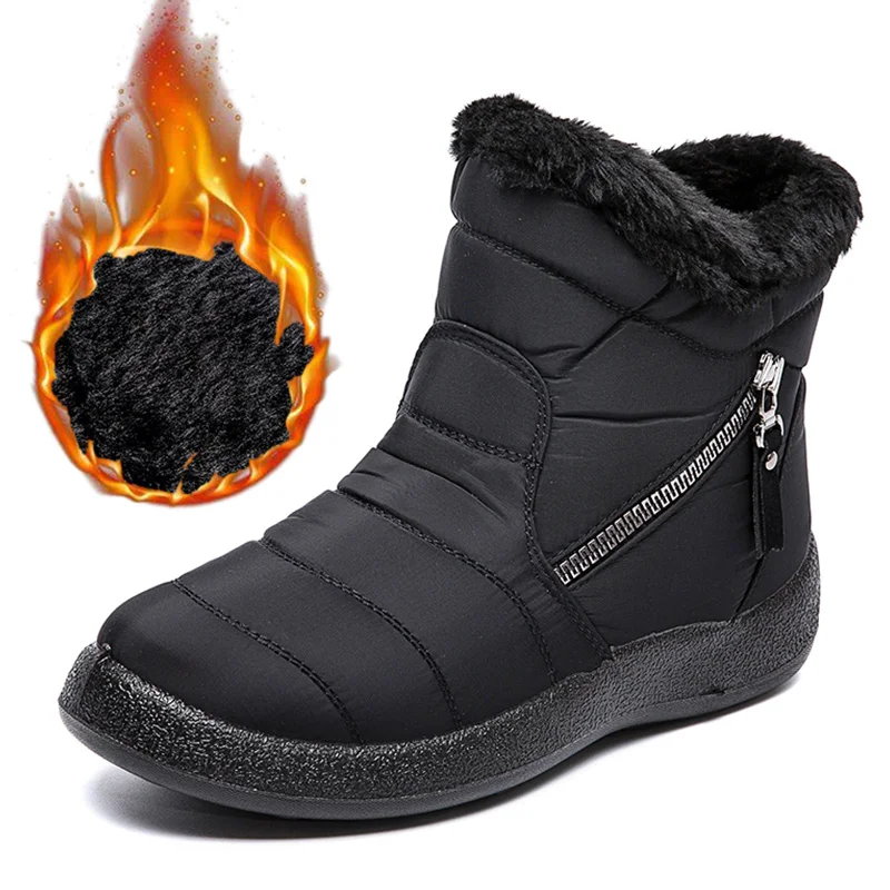

Women Boots 2020 New Winter Boots For Women Waterproof Warm Snow Botas Mujer Zipper Ankle Boots Low Heels Winter Shoes Women
