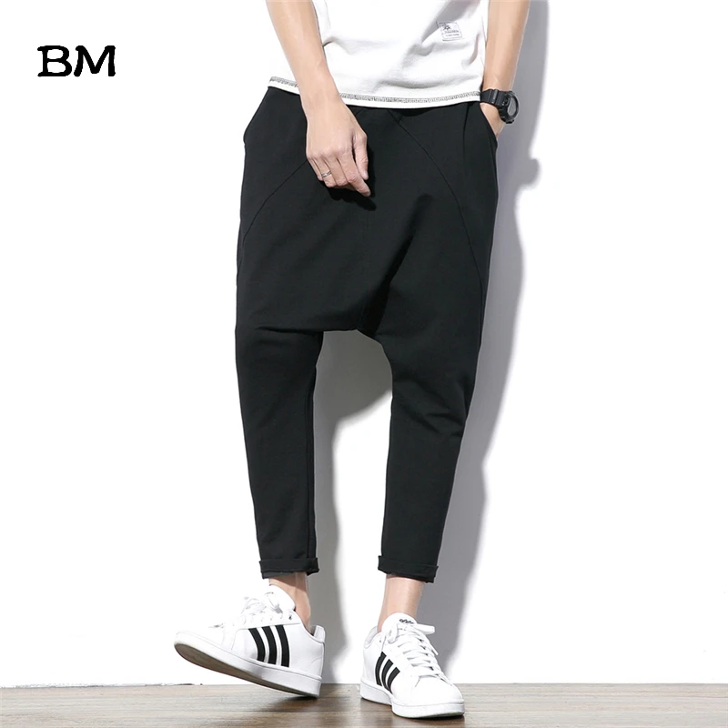 Модные шаровары мужские брюки Мешковатые Свободные черные спортивные в стиле