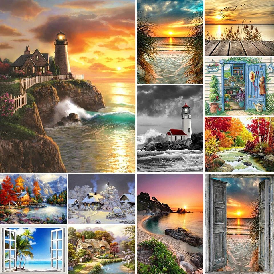 

5D Diamond Painting Landscape Sunset Sea View Square/Round Embroidery Cross Stitch Kit Painting Mosaic DIY Home Decoration Gift