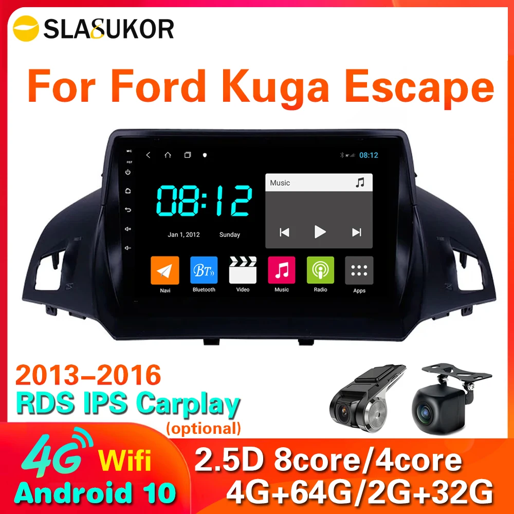 Автомагнитола 2 din для Ford Kuga Escape 2013 2014 2016 4G LTE 64 Rom Wifi Android 10 DSP с GPS навигацией и