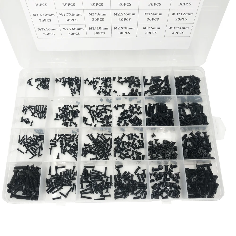 720pcs countersunk flat head phillips small mini screw set m1 4 m1 7 m2 m2 5 m3 carbon steel computer notebook laptop screws kit free global shipping