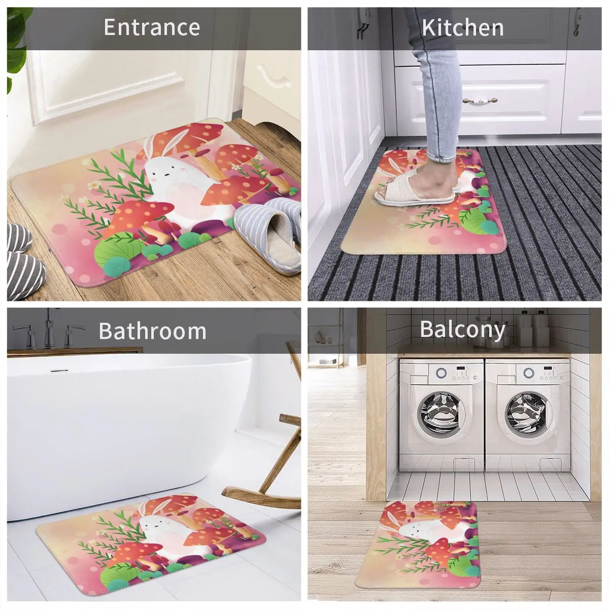 Симпатичный мультяшный Придверный коврик с кроликом и грибом для ног ванной