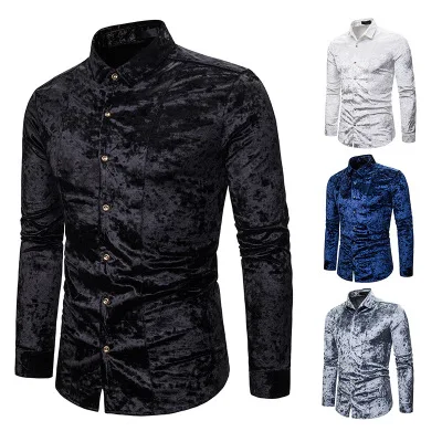 Модная мужская новая бархатная рубашка с длинными рукавами и отложным
