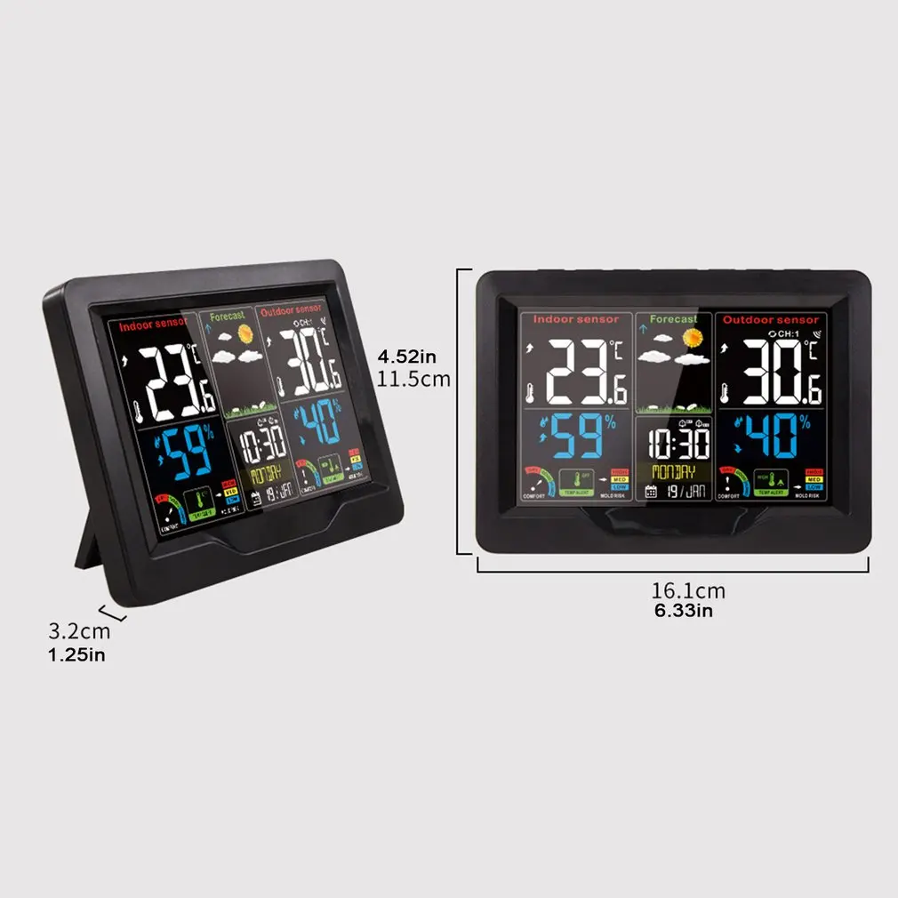 

Weather Station Wireless Indoor Outdoor Sensor Thermometer Hygrometer Digital Alarm Clock Barometer Forecast Color