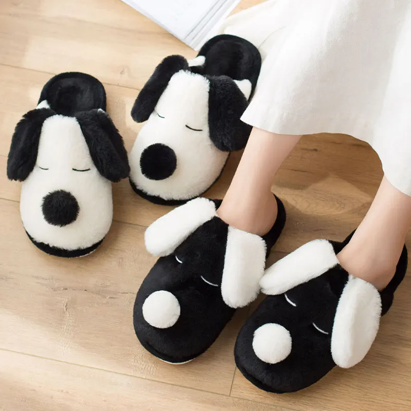 

Puppy fur slippers women fluffy slippers cute Cartoon anime winter slipper black white flat fuzzy Home Flannel soft Woman shoes